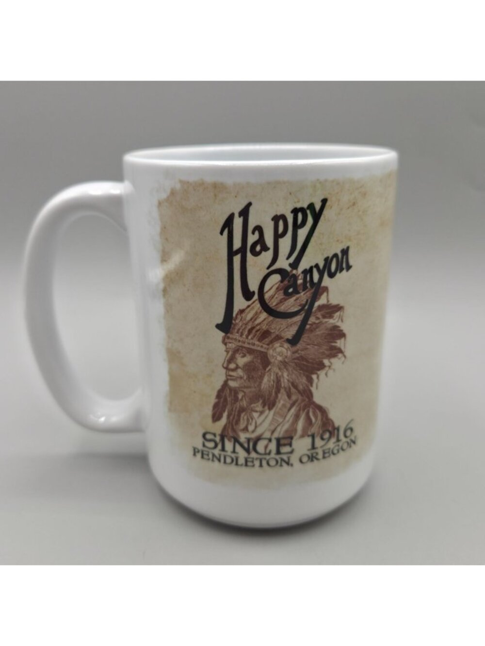 Happy Canyon Pendleton Oregon Coffee Mug Vintage Inspired Design White Ceramic